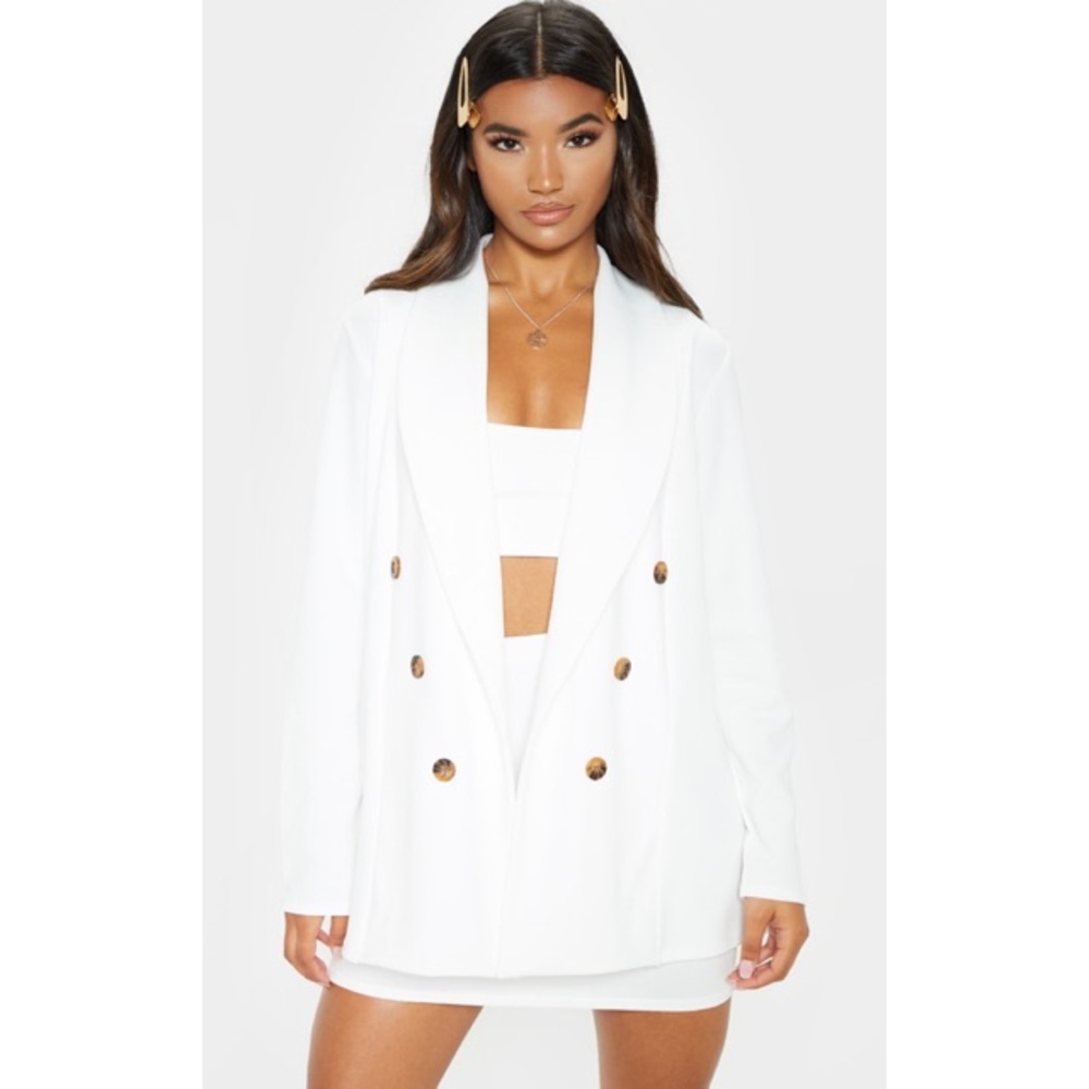 PLT: White Oversized Button Detail Blazer